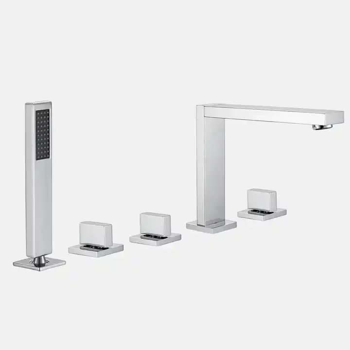 Modern Chrome Brass Bathroom Tub Shower Faucet Taps Deck Mounted Bathtub Mixer