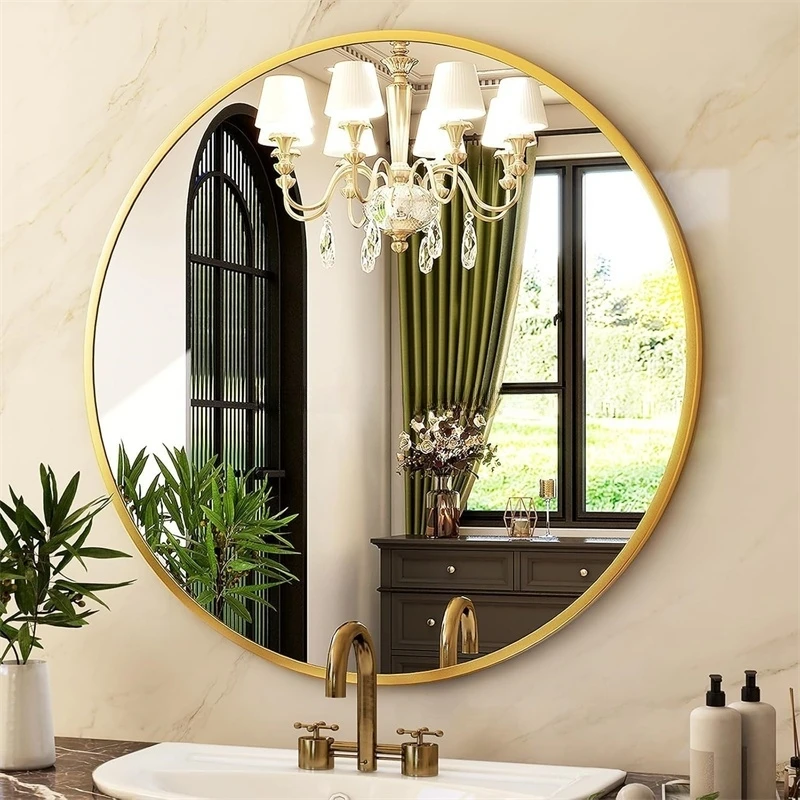 product wholesale decorative aluminum alloy circle mirror large wall gold black metal framed round mirror-3