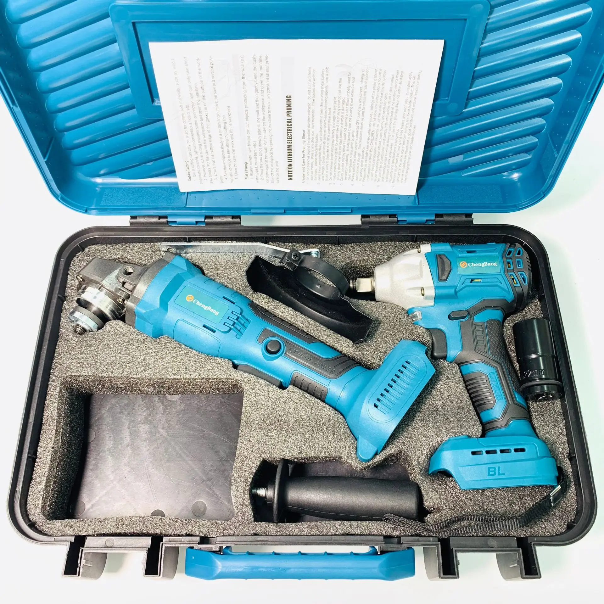 Set of 2pcs 20V Power Tools Kit Rechargeable Lithium Brushless Electric Angle Grinder C01 Cordless Wrench Combination Tool Set
