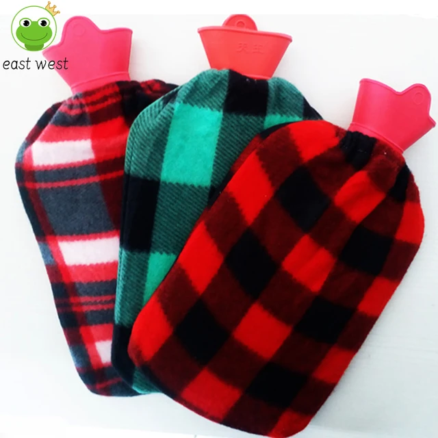 Grid Patterned Hot Water Bag Cloth Cover for Girls to Warm Their Stomachs, Water Filled and Warm Water Bag