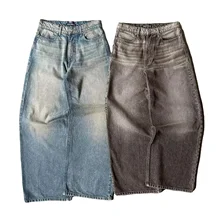 2025 Jeans Manufacturer Custom Jeans Oversized Acid Wash Vintage Wide Leg Distressed Denim Pant Baggy Jean Men