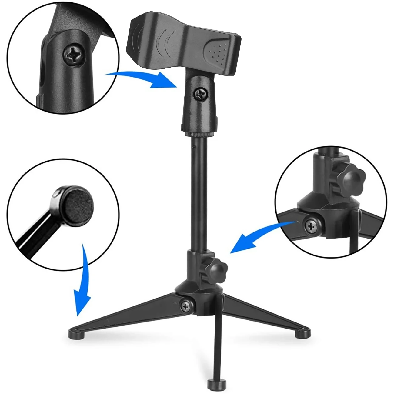 L6 Adjustable Desktop Microphone Stand Plastic Tripod for Podcast & Live Use