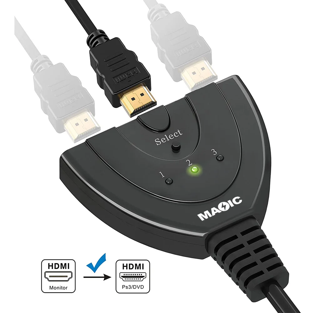 Hot Selling 3 Port HDMI Splitter 1080P 3D Switcher 3x1 Auto Switch 3 in 1 Out With 45cm Pigtail Converter 3 in 1 Out Cable