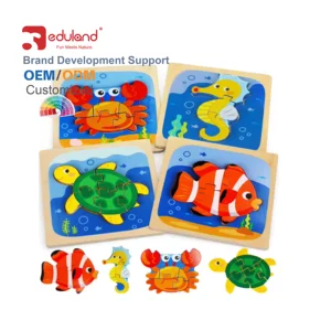 2026 Hot Sales 4 Pack Animal Shape Montessori Wooden Puzzles Educational and DIY Toys for Kids