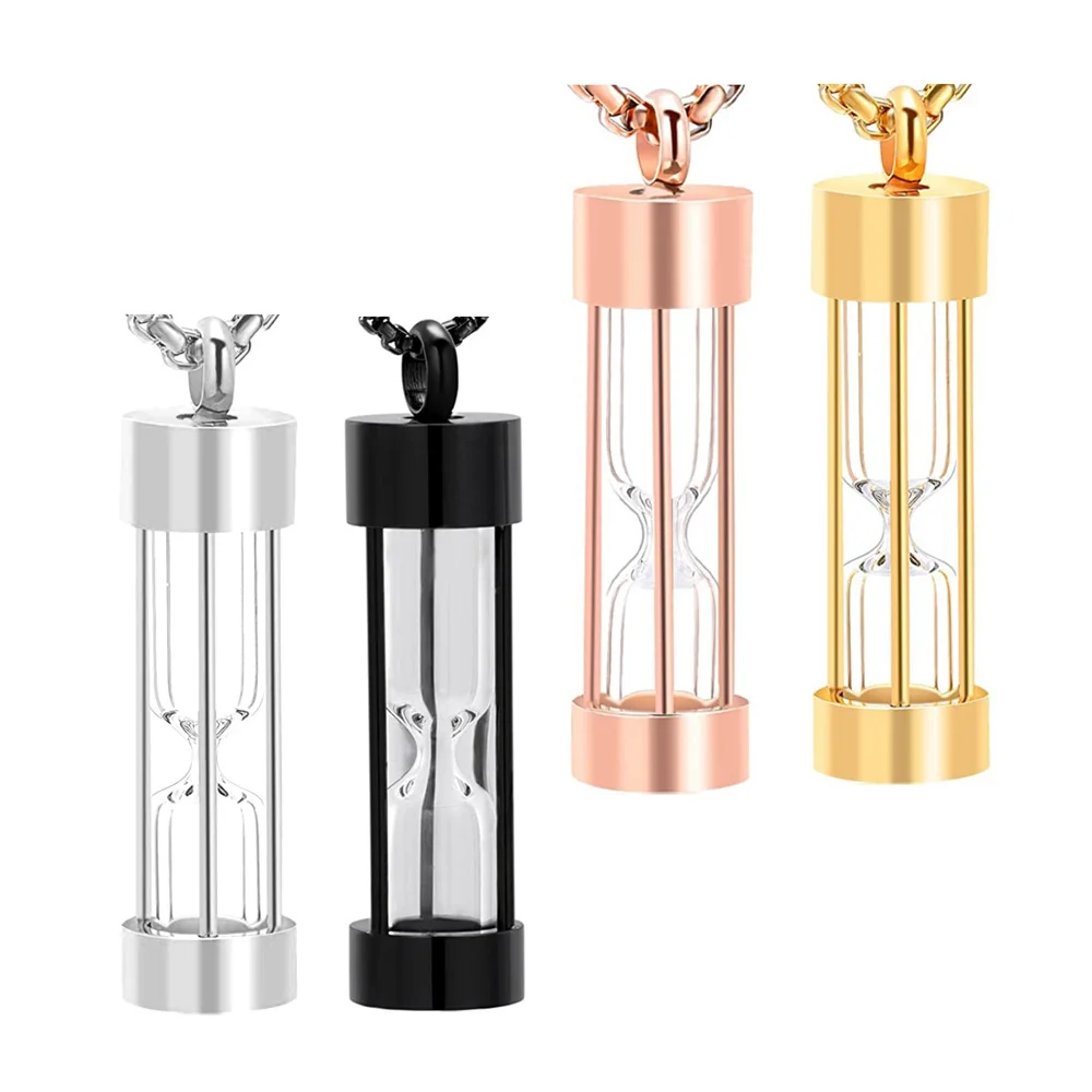 Stainless Steel Hourglass Urns Ash Pendant Jewelry Sandglass Keepsake Hold Memory Necklace  Cylinder Necklace for Men Women Pet