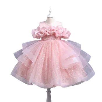 European and American baby girls dress children's Princess dress off-the-shoulder lovely sleeveless dress for birthday party