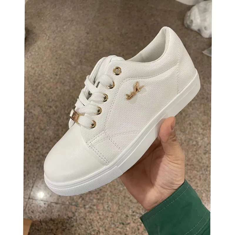 2022 New Shoes For Girls Autumn Women Sneakers Flat Breathable Pu Leather Platform White Shoes 5344