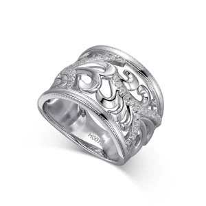 2026 Trending White Gold Non Tarnish Jewelry Elegant Laurel Design Band Rings Diamond Leaf Rings for Women