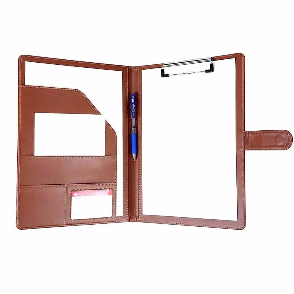 A4 Size Brown Color Leather Portfolio Folder Office Conference Notepad Clip Boards