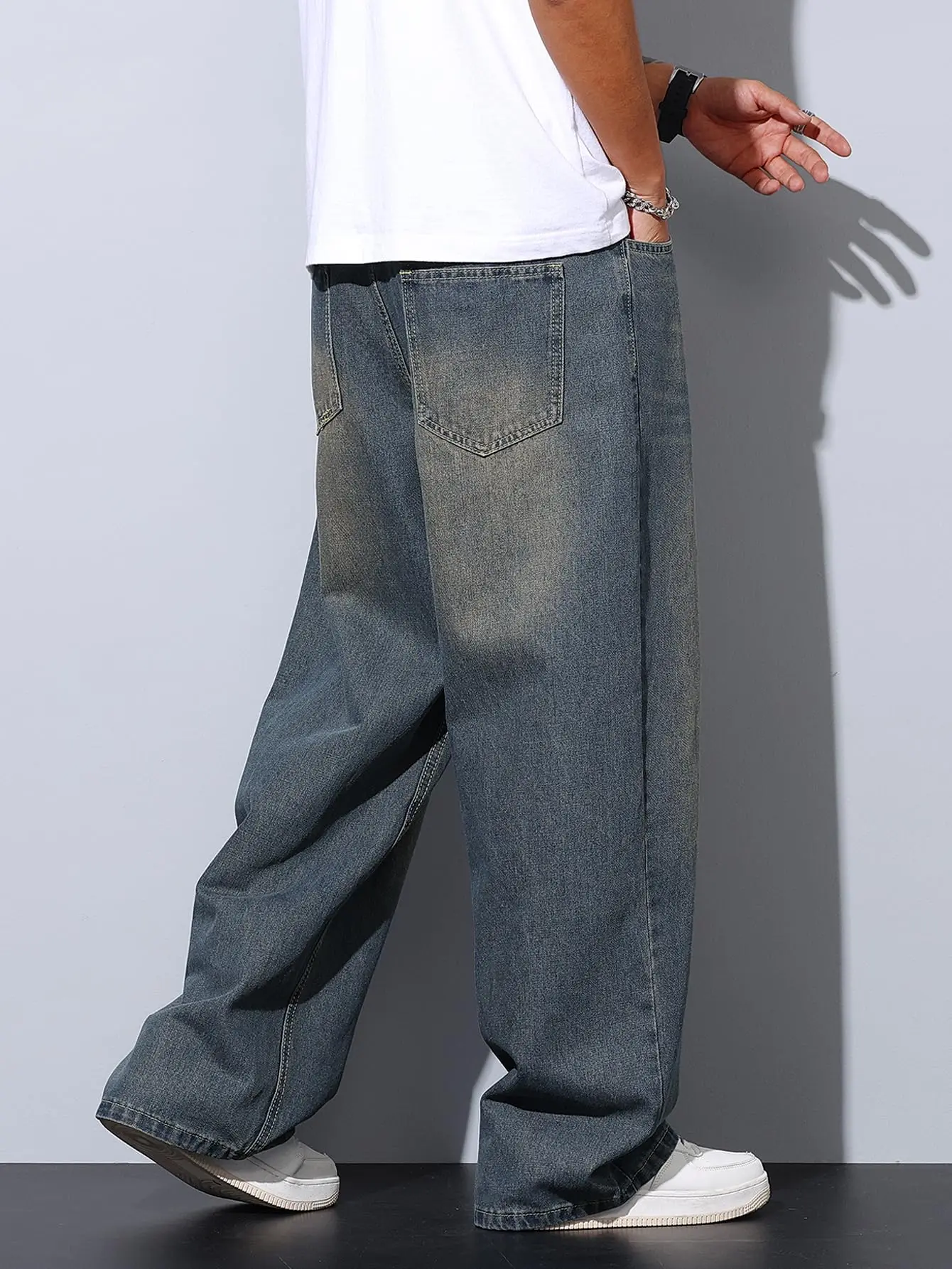 Men Hip Hop Baggy Jeans Wide Leg Stylish Skater Jeans Casual