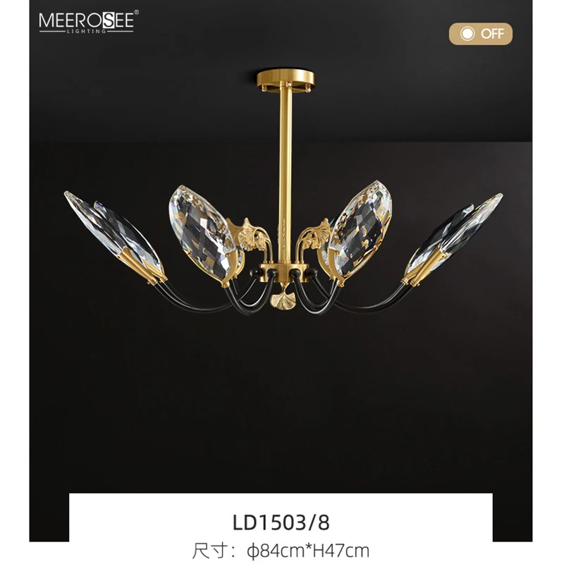 Meerosee K9 Crystal Light with Multi Faceted Cutting Copper Gingko Leaf Decoration Chandeliers Crystal 2020 MD86814