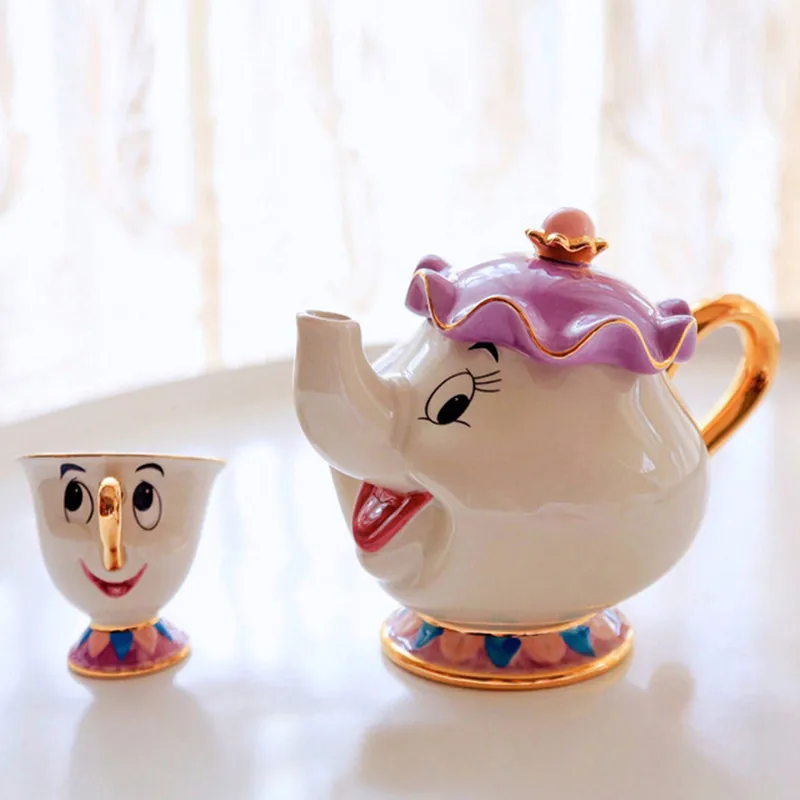 NEW Cartoon Beauty and The Beast Teapots Mug Mrs Potts Chip teaPot and cup set 