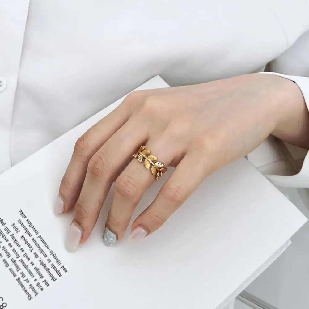 KAKODIY Lvy gold plated leaf engagement wedding 5A zircon 925 Sterling Silver ring for women detail 6