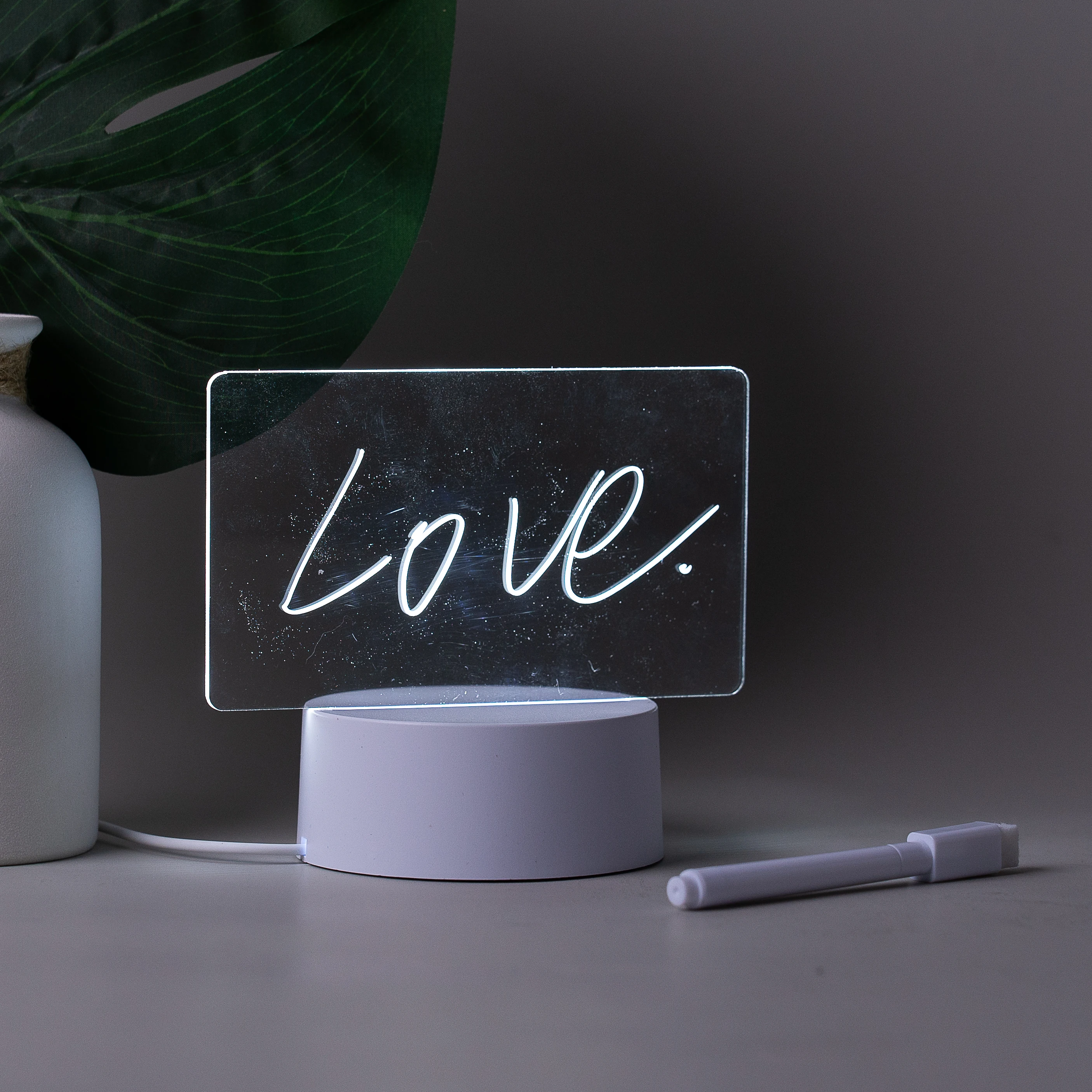 Modern Acrylic Transparent LED Light Board Table Lamp with Erasable Message Remote Control Switch for Bedroom Use