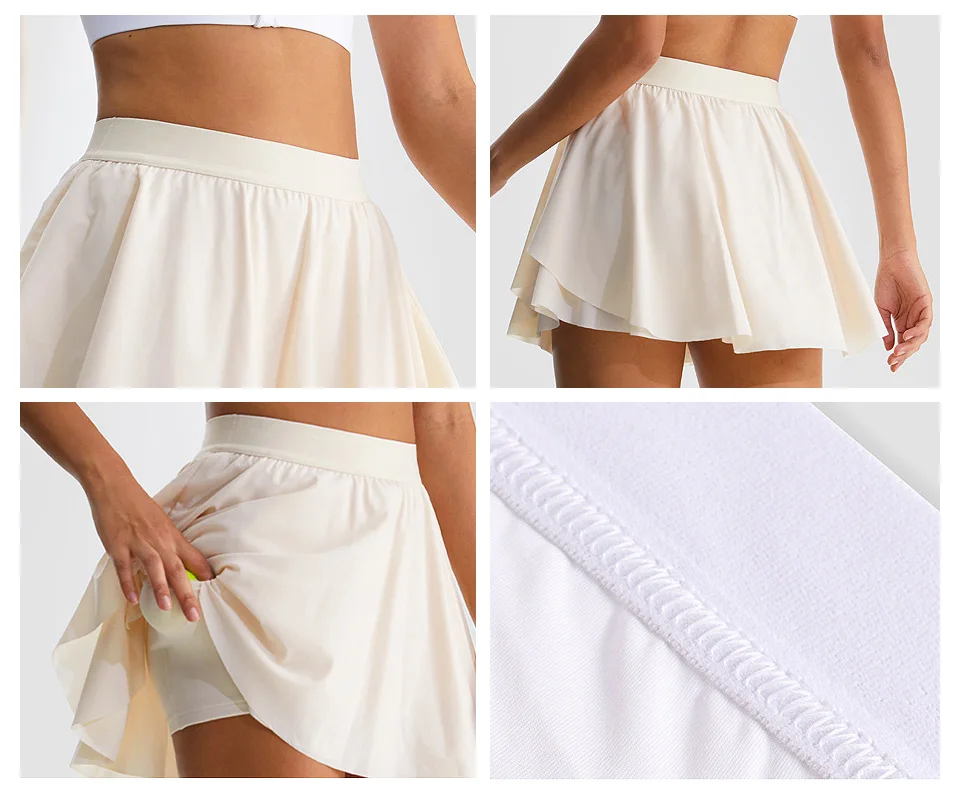 Women's Shorts Pocket Warm-up High Waist Pleated Sports Golf Tennis Skirt Women