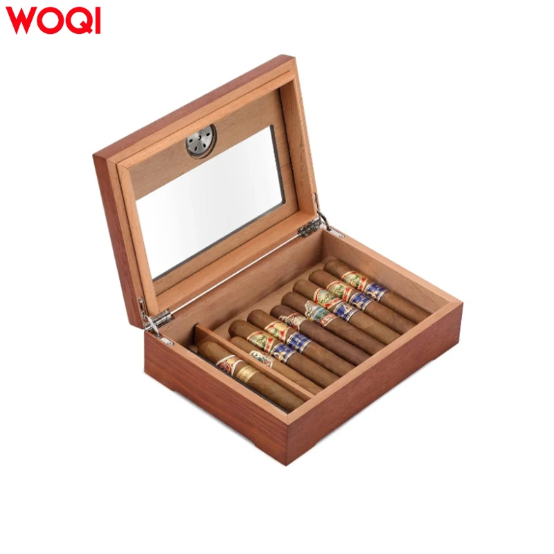 WOQI твердый гигрометр из кедрового дерева портативный увлажнитель высокопроизводительный сигарный ящик с замком прочный и оптовая продажа