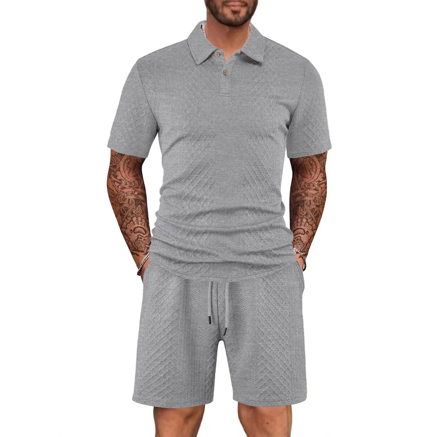 2026 New Style Men's Casual Suit Featuring a Lapel Patterned Texture Short Sleeved Polo aperçu 4