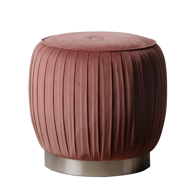 Customized Saving Space Pouf Velour Grey Metal Storage Ottoman Seat Storage Stool