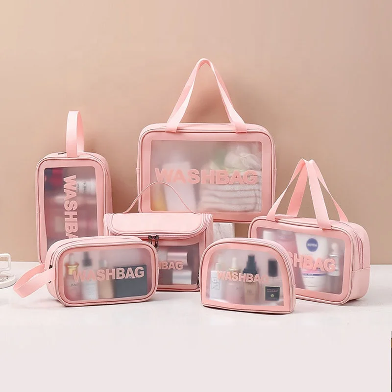 Custom Logo PU PVC Waterproof Trip Black Toiletry Pouch Kits Women Luxury Beauty Makeup Bag Pink Girl Travel Clear Cosmetic Bags