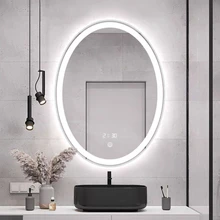 Factory Supply Oval Runway Round 3 Light Smart Led Bathroom Mirror With Touch Screen
