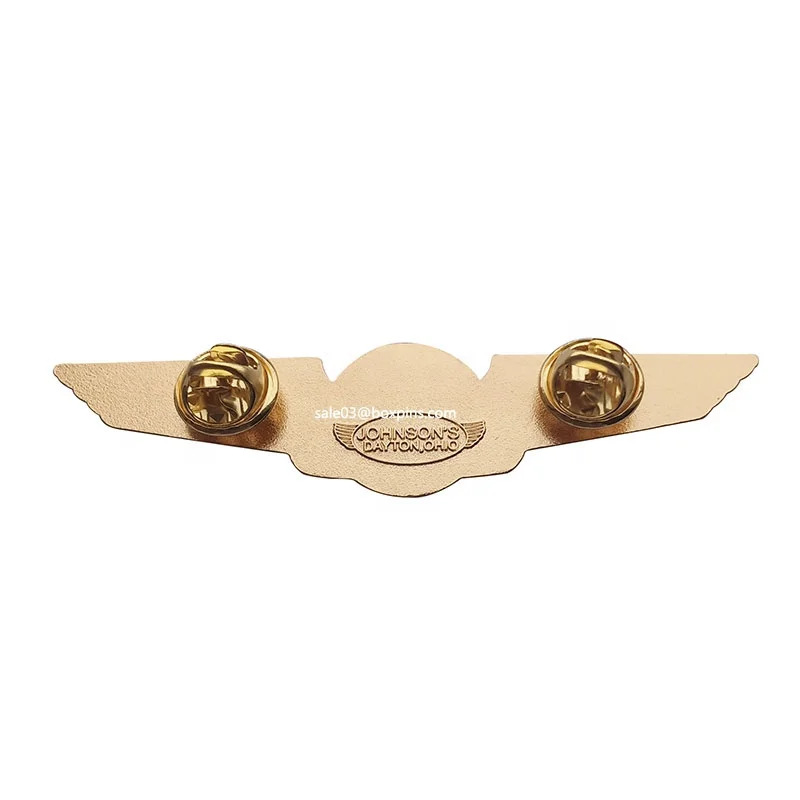 Factory Custom Golden Double wings Lapel Pin wings Badge for Souvenir Gifts
