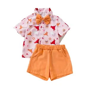 Wholesale Valentine's Day Boys Clothing Sets Gentleman Shirt Shorts Carton Fox Kids Clothing Sets