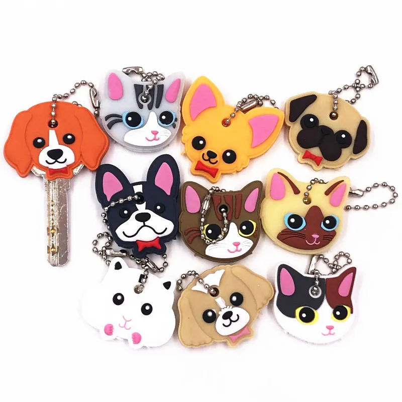 Key Accessories PVC Soft Dog Cat Animal Cartoon Key Holder Key Chain Stainless Steel Non-Toxic Eco-Friendly Girl Women Trinket