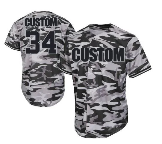  FoxWears Camisetas de béisbol de camuflaje gris personalizadas  para hombres, camisetas de béisbol de manga corta con botones para hombre,  uniforme de equipo de camuflaje personalizado para hombres, mujeres y niños