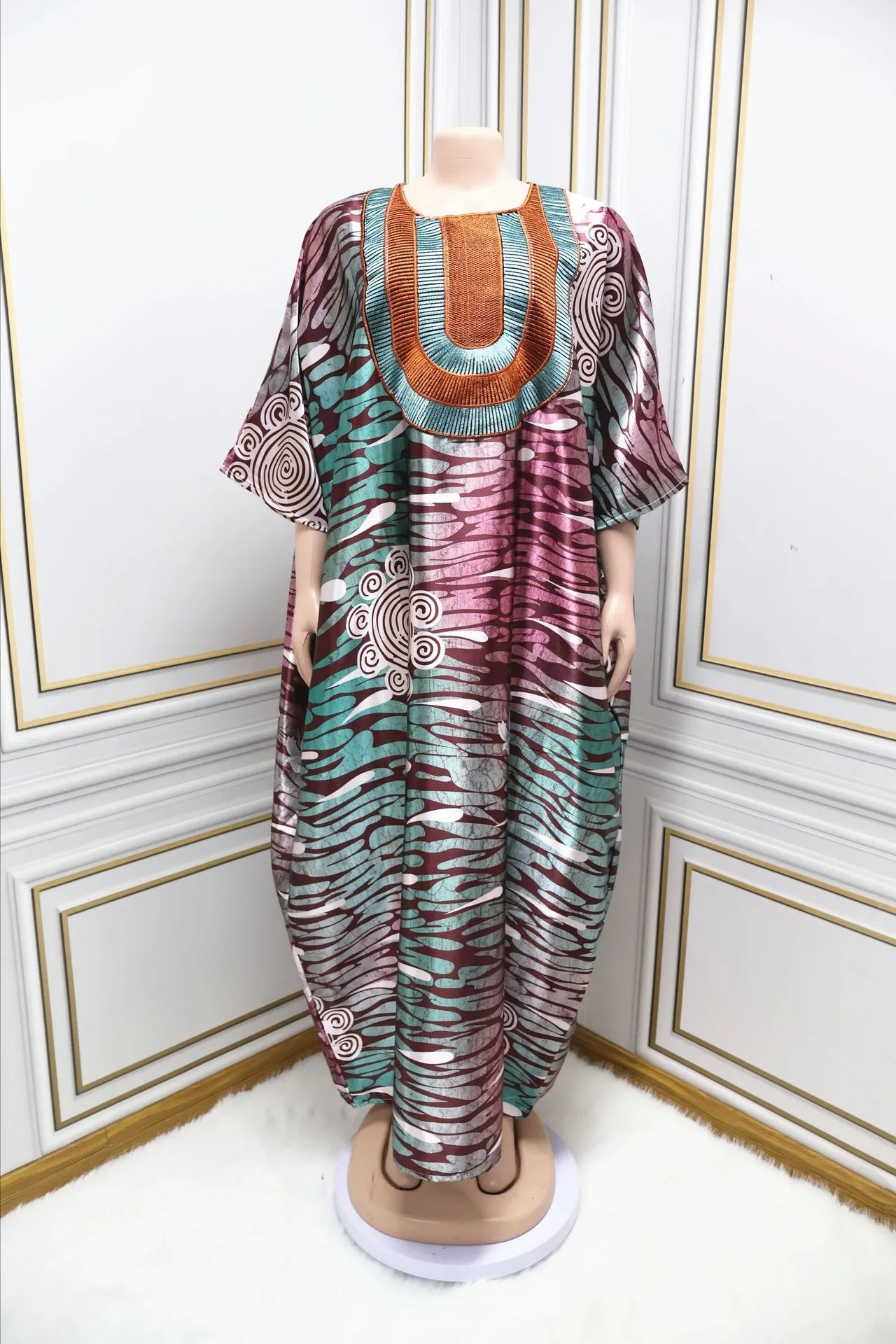 African Best Selling Hot Design Dress Set With Scarf Premium Casual Elegant  Long Maxi Printed Dresses for Women K0449
