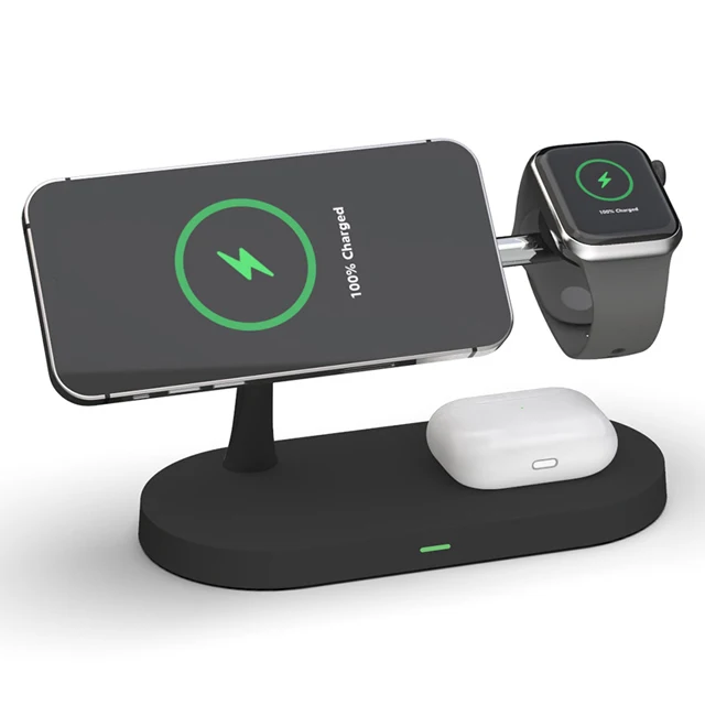 Hot Design Novelties Of Qi 15w Wireless Zinc Alloy Body 4in 1 Magnetic Mount Wireless Phone Charger