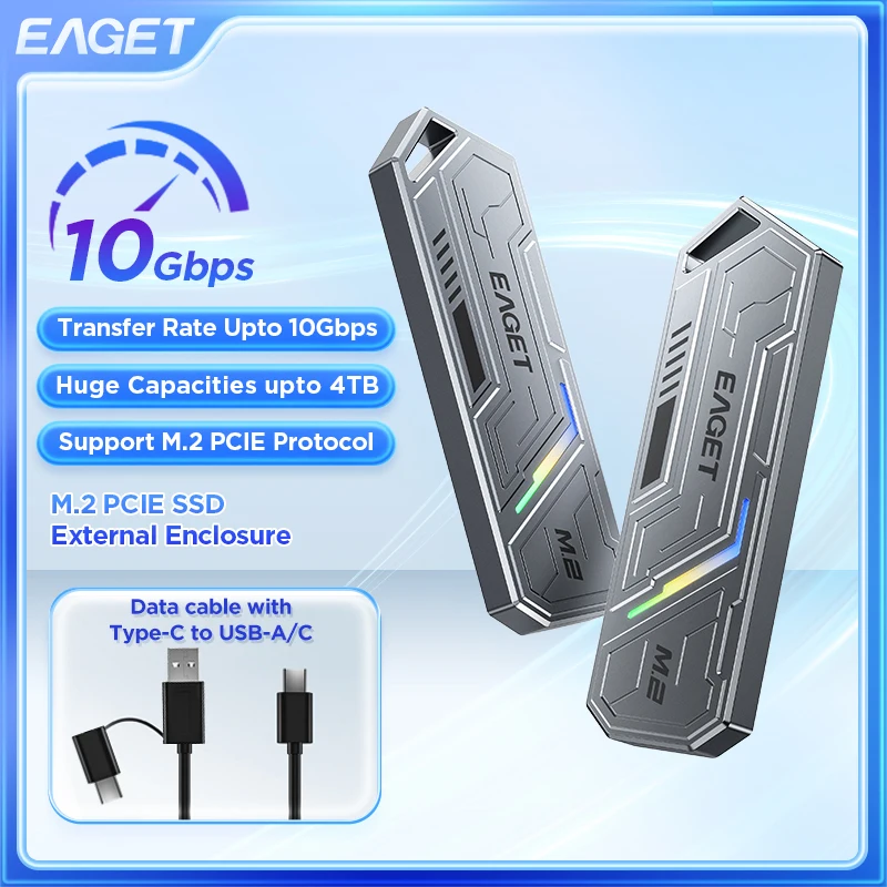 EAGET External M.2 NVMe SSD Enclosure - 10Gbps USB Aluminum Case