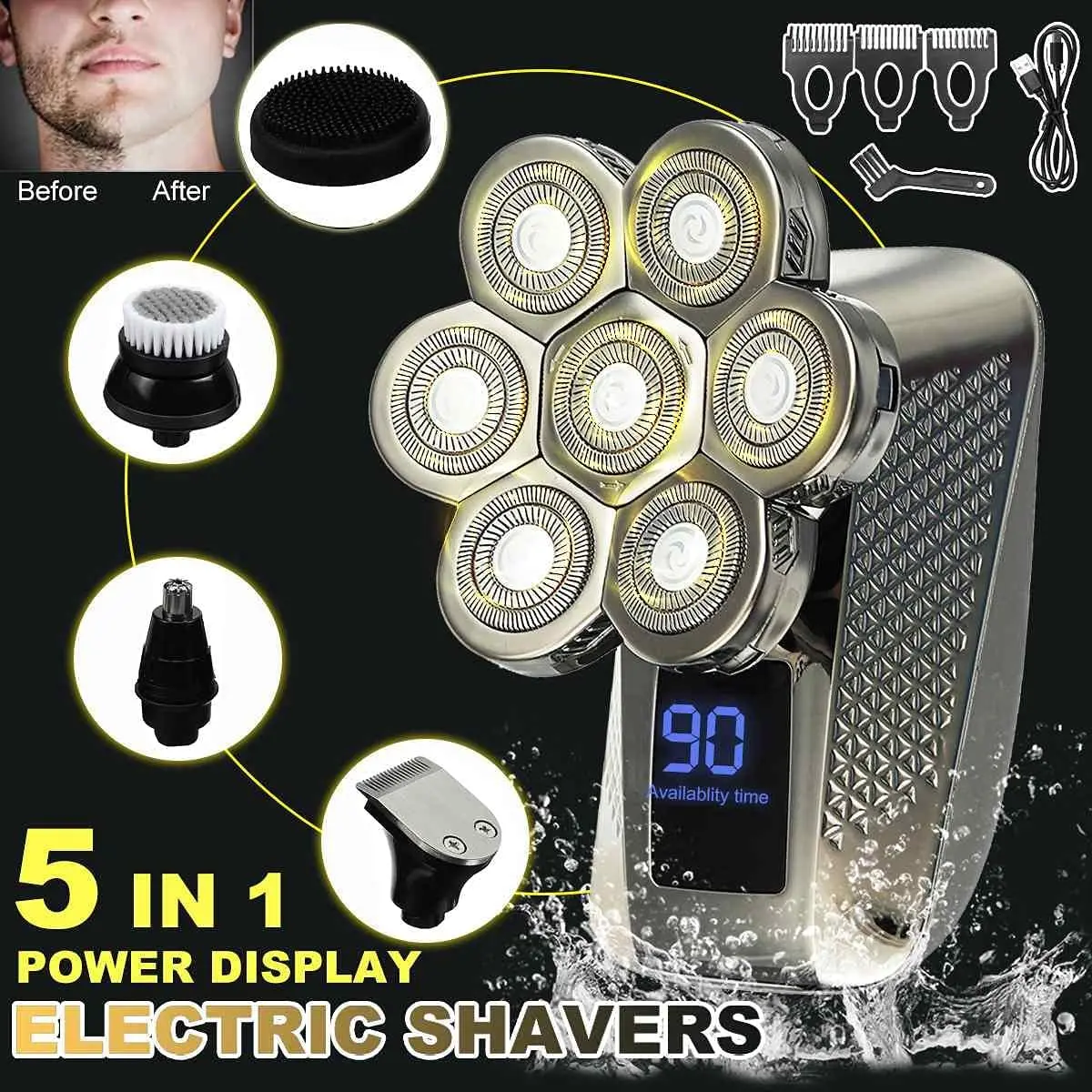 Multi 7d Head Shaver For Bald Men Rechargeable Waterproof Shower Use ...