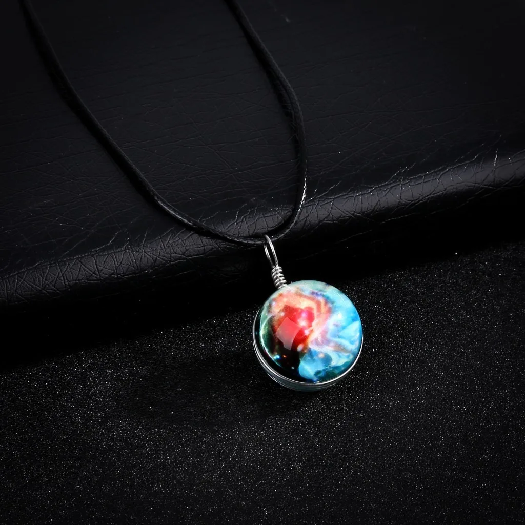 2025 Luminous Manga Nebula Space Universe Starry Sky Galaxy Rope Chain Glowing Glass Ball Necklace