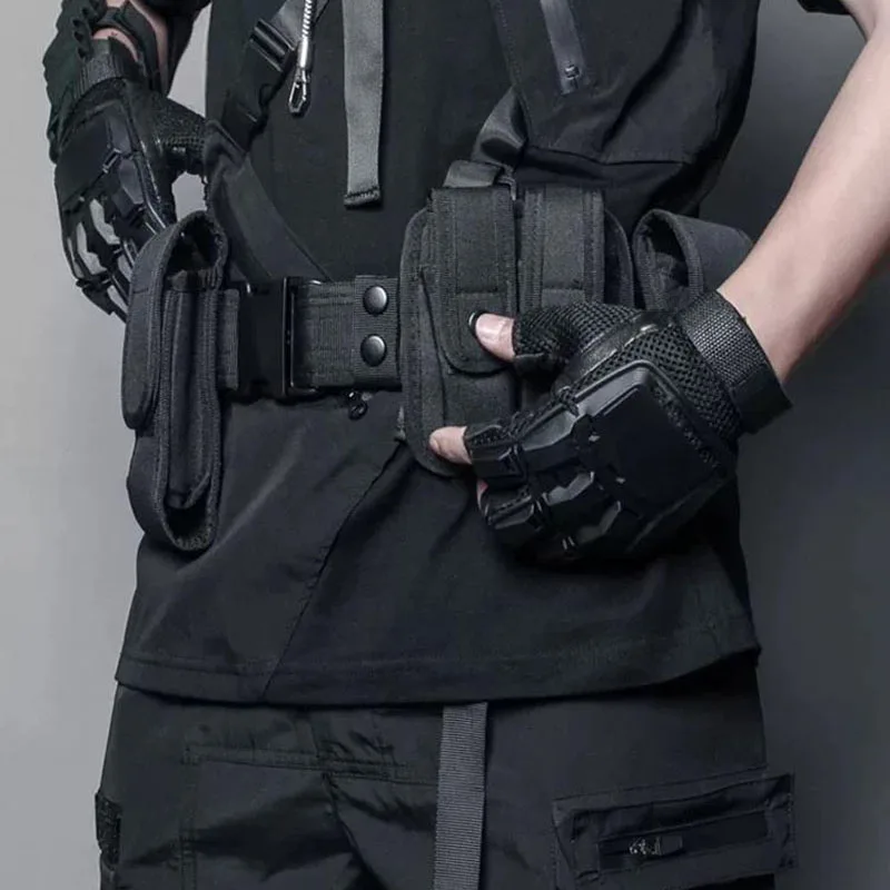 Lightweight Detachable Outdoor Multifunctional Tactical Belt Men Punk Hip Hop Nylon Waist Belt Bag Functional Security