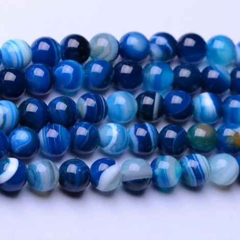 Wholesale 10-40X Natural Blue Striped Agate Round Gemstone Loose Beads Stone