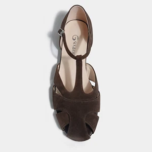 Women's Brown Faux Suede T-Strap Flats with Cut-Out Design Buckle Strap Comfortable for Summer Daily & Casual Wear
