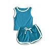 Lake Blue White Trim Tank Short Set