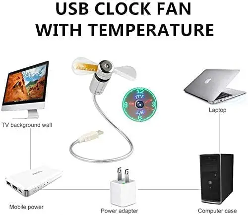 New USB Clock Fan with Real Time Clock and Temperature Display Function Cool Gadgets Products for Laptop PC Dropshiping