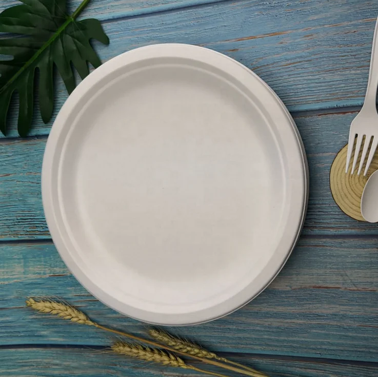 hot selling compostable sugarcane fiber bagasse round plate with