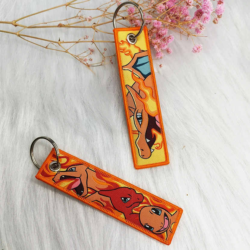 Embroidery Keychain Cheap Custom Logo Woven Embroidered Embroidery Patch Keychain Keyring Key Tag