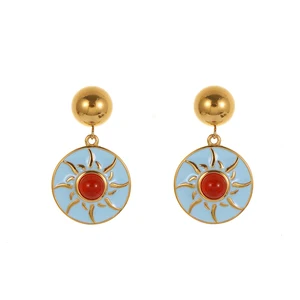 Stainless Steel Gold-plated Sunflower Vintage Earrings Zircon Earring Colorful Earrings for Women