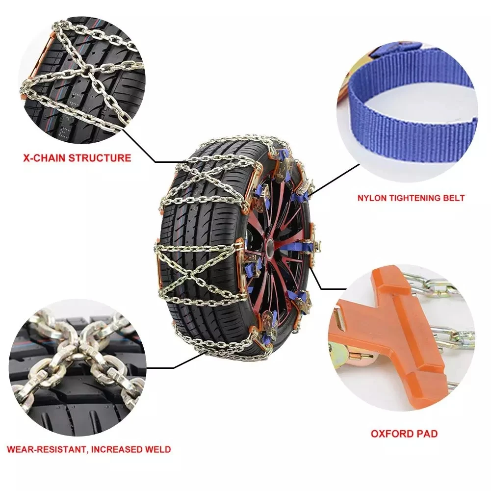 6pcs Adjustable Emergency Tractor Tire Snow Chain Antislip Tire Chain