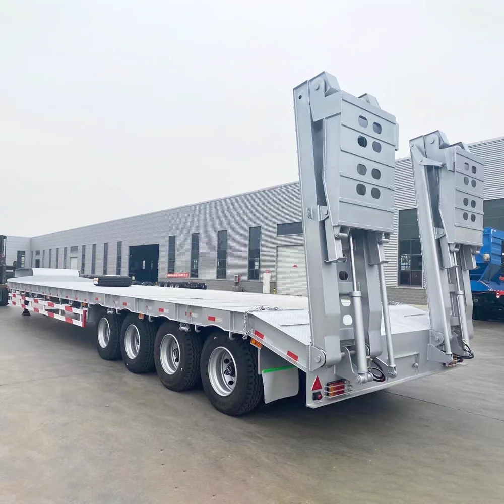 ZW Group Customize Heavy Duty 80T 4 Axles Lowbed Semi Trailer Equipment Hauler Lowboy Truck Trailer for Zambia