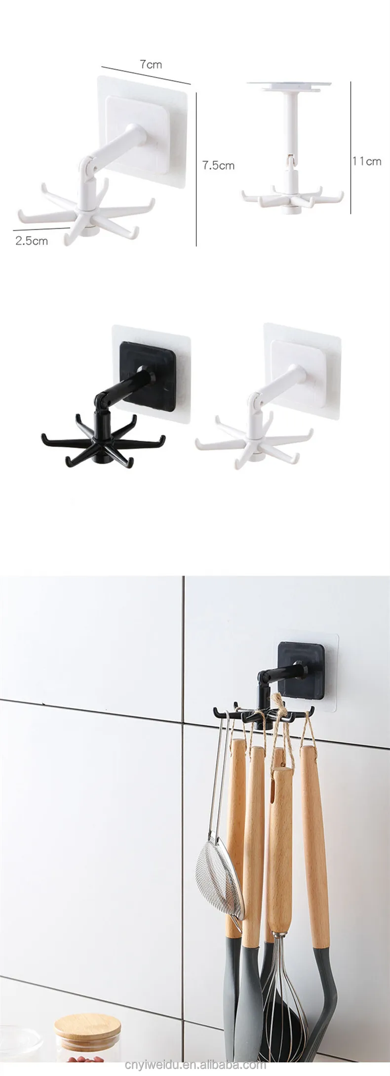 Wall Mounted Rotating Kitchen Hook Stainless Steel Adhesive Hooks