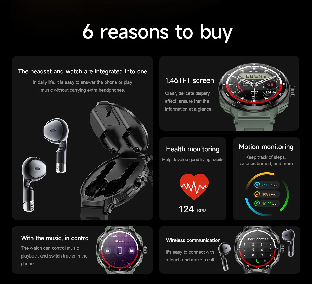 New Smart Watch with Earbuds 240mah 28mah TWS Earphone Sports Music Control D11 Smart Br aperçu 6