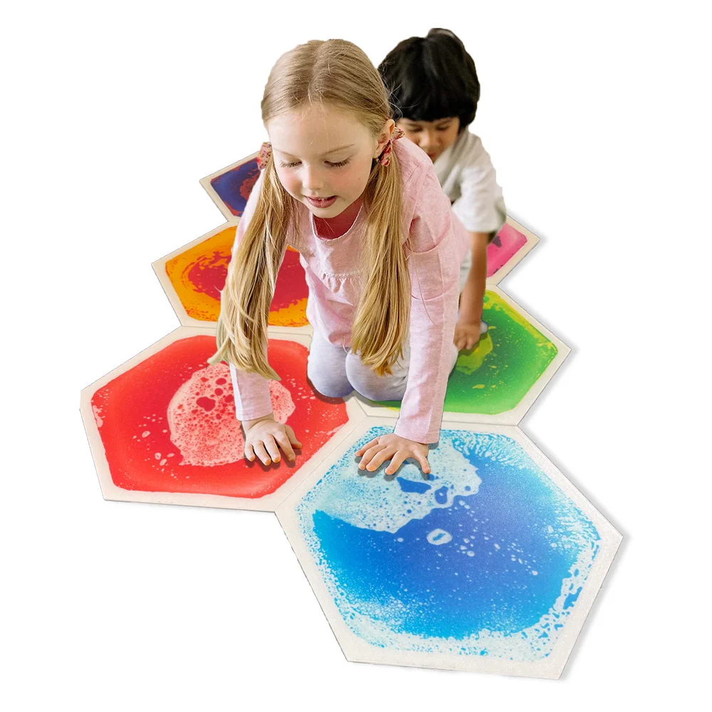 2022 New Year Most Popular Kids Liquid Flowing Floor mat  tiles Children's Art cells liquid filling floor mat liquid floor tiles