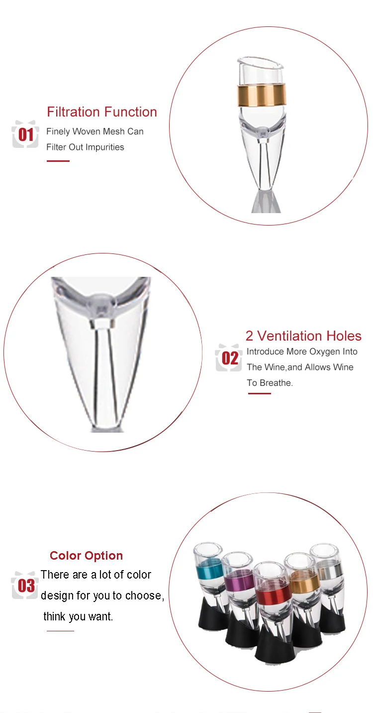 Bar Accessory Plastic Material Wine Decanter Aluminium Alloy Wine Aerator Pourer