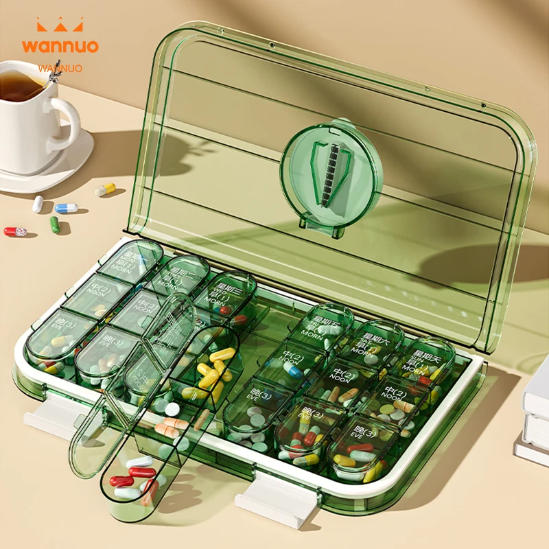 Wannuo 28 Cells Pill Box Multiple Compartments Medicine Box Airtight Plastic Pill Box With A Timetable For Eating Medicine