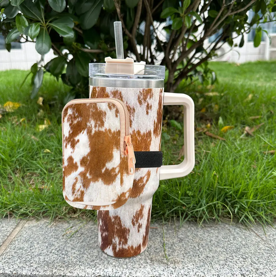 Wholesale Custom Solid Cow Print Western Neoprene Water Bottle Pouch