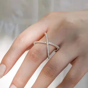 Wholesale 925 Sterling Silver Eternity Wedding Band Ring Rose Gold Plated Cross 3A Cubic Zirconia for Party Jewelry for Women